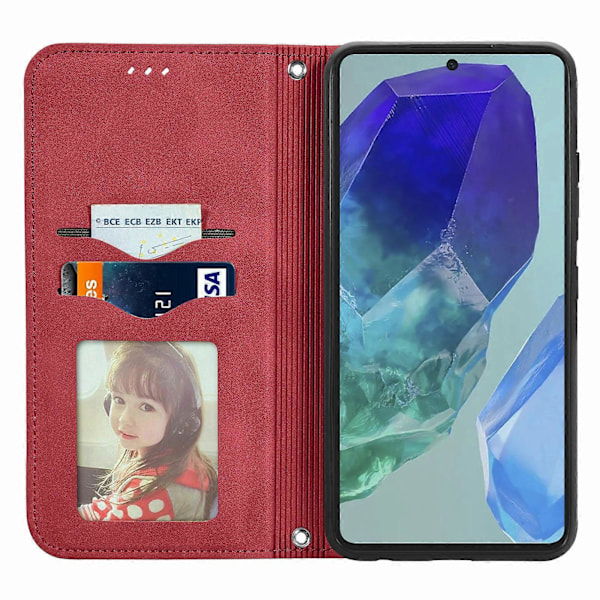 För Samsung Galaxy S24 FE Fodral Skinnkänsla Läder Plånbok Telefonfodral Magnetisk Absorption[HK] Red