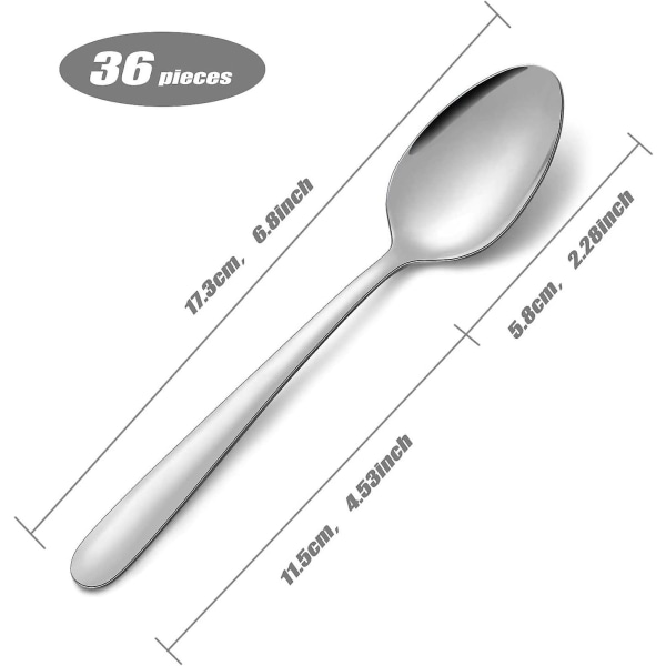 HKK  Table Spoons, 36 Pieces Stainless Steel Spoons Set, 6.8 Inch, Spoons Cutlery