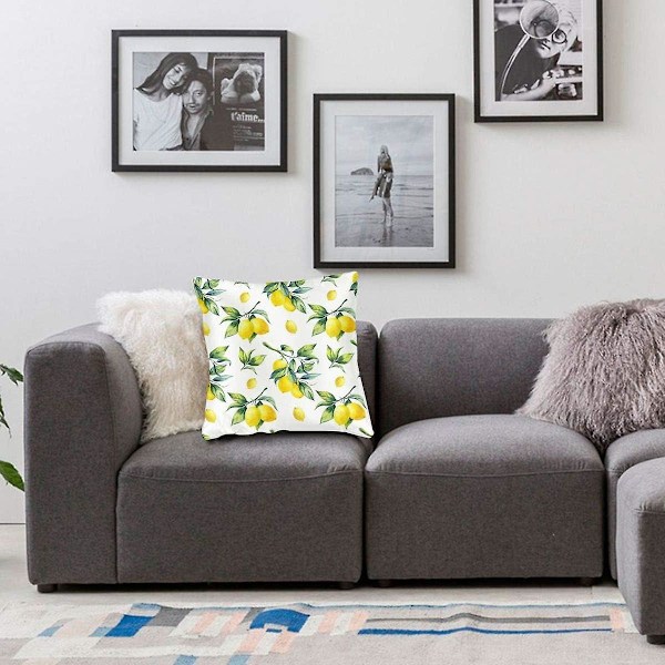Sitruuna Koristetyynynpäällinen Keltainen Tyynynpäällinen Tyylikäs Akvarelli Kasvit Ja Hedelmät Tyynyliina Mukava Hengittävä Kodin Sisustus Tyynyliina[HK] 45x45cm