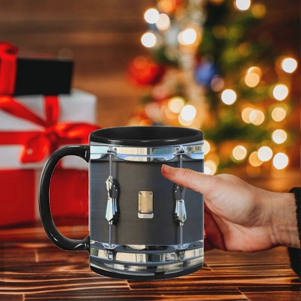 Vintage Trummugg 33 cl Keramisk Kopp med Sked Rolig Svart Retro Svart Trummugg Trumkaffemugg Coola Presenter till Trummis Musiker[HK] A