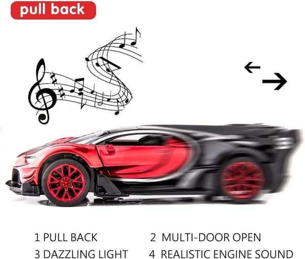 1/32 skala Bugatti Vision GT racerbilmodel med lyd og lys, træk-tilbage-legetøj til drengegave [HK]