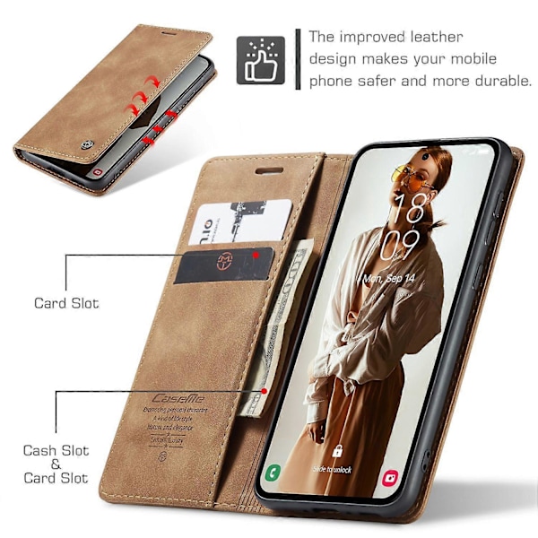 CASEME 013-serien för Samsung Galaxy A55 5G Fodral PU Läder Ställ Visning Business Telefonskal [HK] Style B Multicolor