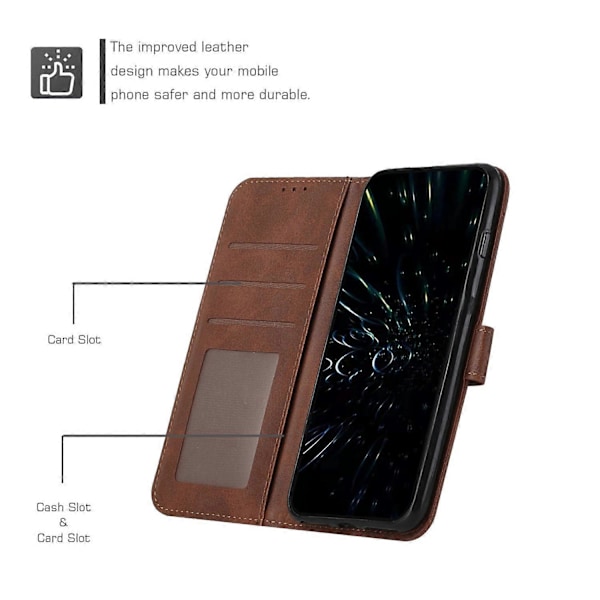 For Xiaomi Redmi Note 14 5G Deksel Stativ Flip Beskyttende Lær Telefondeksel - Svart[HK] Brown Multicolor