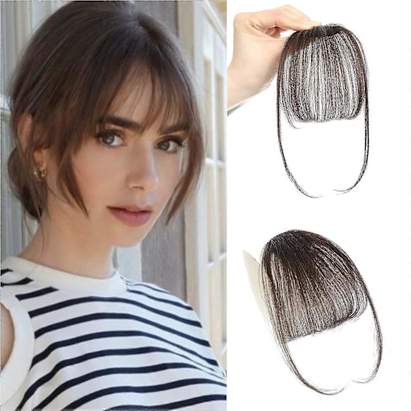Bangs Hårklemme i Pannelugg, 100% Ekte Hårextensions Løs Pannelugg Klemme på Luftig Pannelugg for Kvinner Hårdeler Buet Pannelugg[HK] Dark Brown