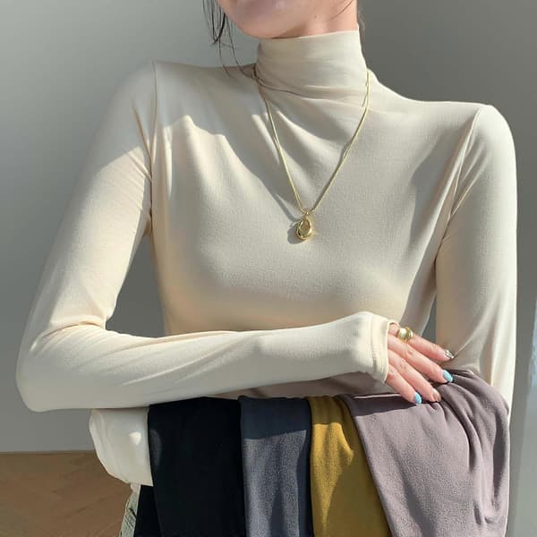 Dam Turtleneck T-shirt Mode Koreansk Enfärgad Långärmad Höst Vinter Underkläder Bottming Tröja Hög Stretch Basic Under 2025[HK] L
