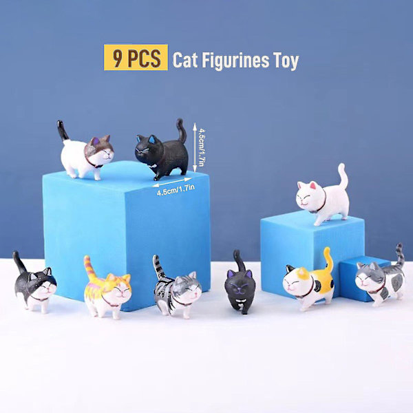 Kagefigur Miniature Kattedyr Figurer Holdbare Skrivebordsdekorationer 9stk Kreativ Hjemmeindretning Miniature Kattefigurer[HK] A