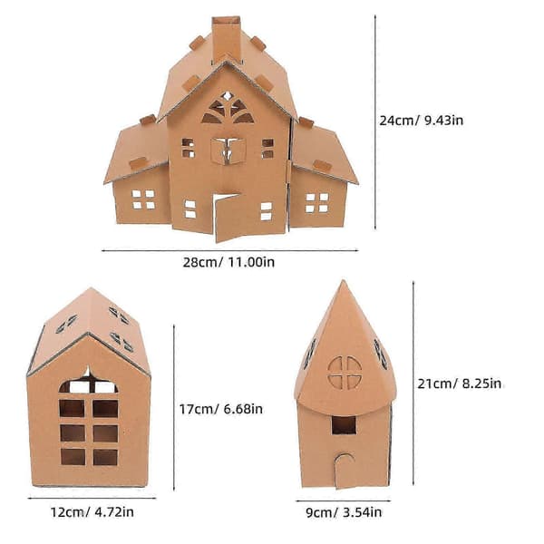 Barn Kartonghus DIY Kit för Pedagogisk Lek 3-pack [HK]