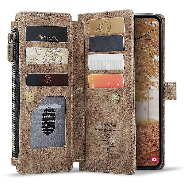 CASEME C30 -sarja Samsung Galaxy A55 5G -puhelimelle Vetoketjullinen nahkainen puhelinkotelo 10 korttipaikalla [HK] Style B Multicolor