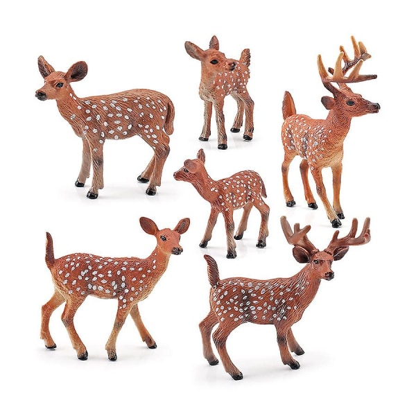 Realistisk Wild Life Dyr Woodland Creatures Figur Elg Okse, Reinsdyr,sika Hjort Familiefigurer Lekesett Leker Cake Toppers[HK] Deer 6pcs