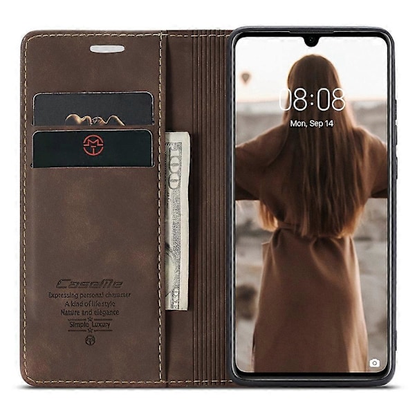 CASEME 013-serien for Huawei P30 Støtsikker PU-lær Stativdeksel Anti-ripe Lommebok Telefondeksel[HK] Coffee Multicolor