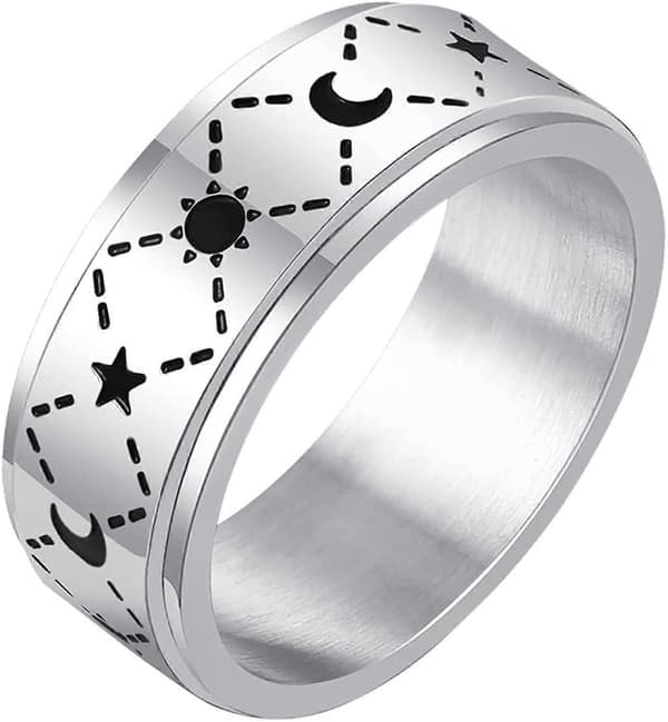 Heytea Spinnerring i rustfrit stål til angst Fidgetringe til at lindre stress Angstring Sol Måne Stjerner Forlovelsesring Størrelse 6[HK]