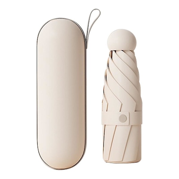 Rejse 5-fold 6 Ribber Mini Paraply Anti-Uv Folde Paraply, Med Kapsel Etui[HK] Style A Beige