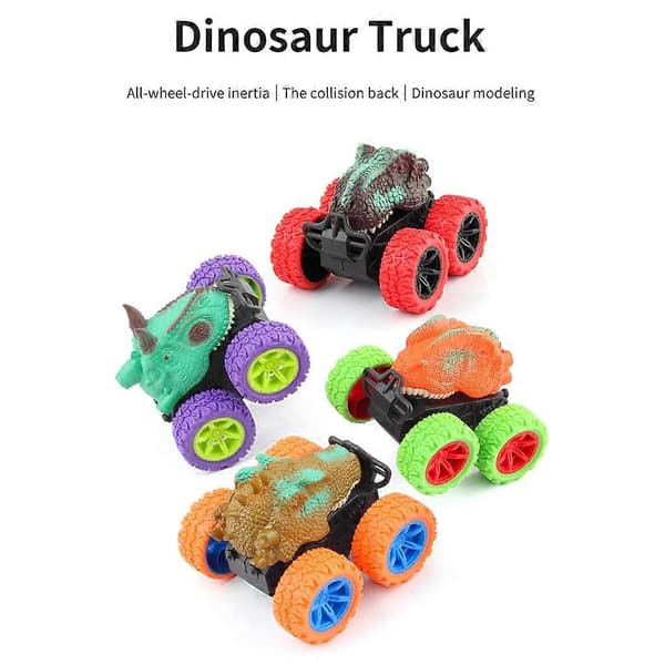 Paket med 4 \"Pull Back\"-leksaksbilar för småbarn \"Push and Go\" tröghetsdinosaurieleksak [HK] B