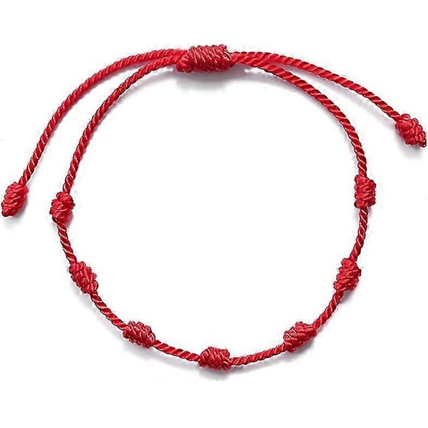 Rött Ögonblicksskydd Armband | 7 Knopar | KABBALAH | Rött Tråd Snöre | Lyckobringande Armband | för Män och Kvinnor | Handgjord Justerbar Amulett