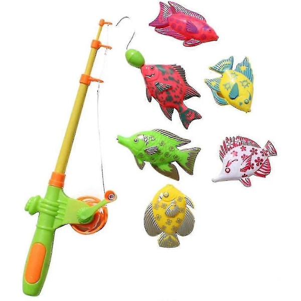 7 stk. Magnetisk Fiskedam Legetøjssæt til Børn - Vandbord Badekar Børnefest Legetøj med Stang Net Plastik Flydende Fisk Småbørn Farve O[HK]
