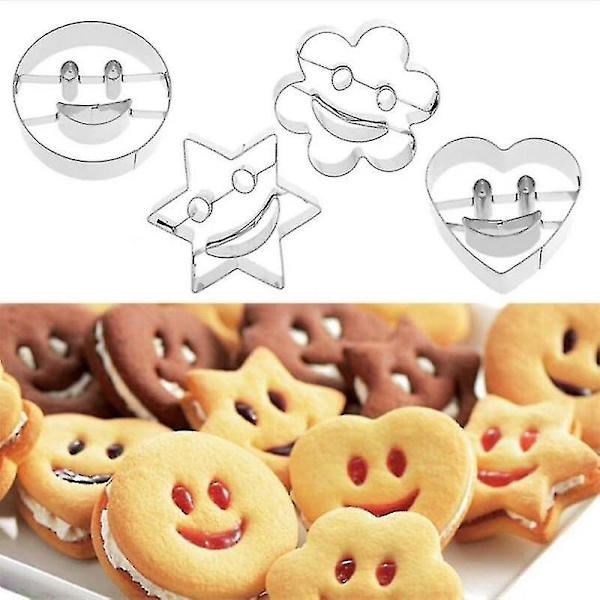 4 stk. Smiley rustfrit stål kageform småkageform fondant kageform bagning[HkkK]