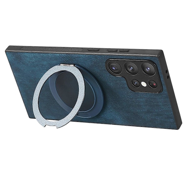 Til Samsung Galaxy S24 Ultra Telefon Cover med Roterende Støttefod Stress Relief Retro Læder Bagside Cov[HK] Blue Multicolor