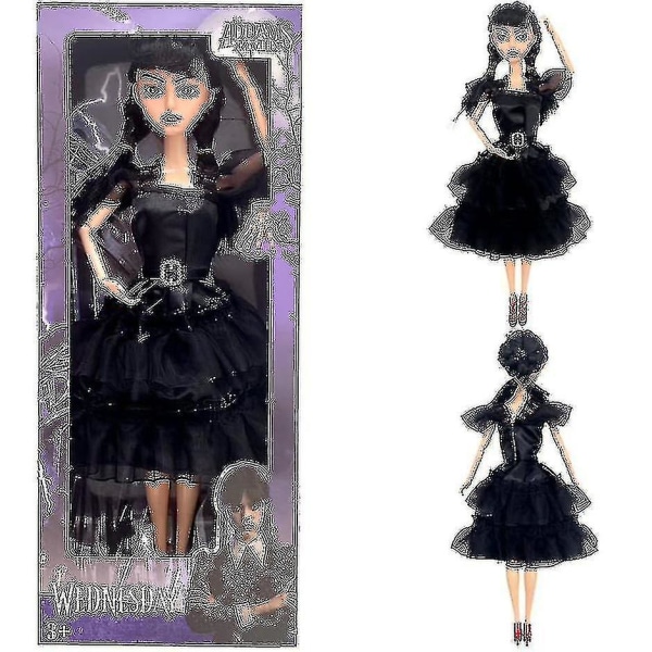 Onsdag Addams Dolls Plyslegetøj, lavet til at flytte Onsdag Adams Dukker til børn[HK] Black Sari Dress