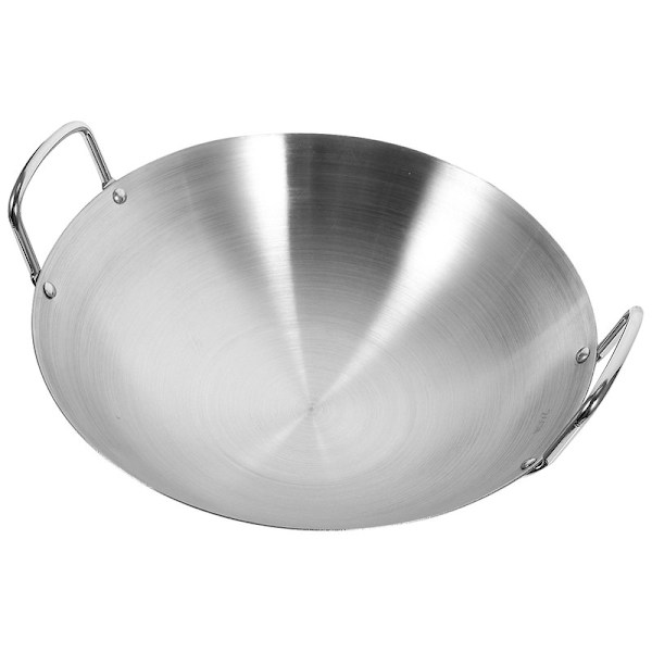 Rustfritt Stål Wok Rund Bunn Wok Stor Stekepanne Stor Kapasitet Sauté Pan[HK] Silver 26X26cm
