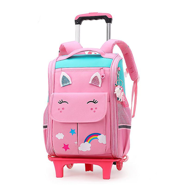 Skolryggsäck med hjul för flickor, skolväskor med hjul, skolryggsäck med hjul för pojkar, ryggsäck med hjul för barn[HK] Blue Pink