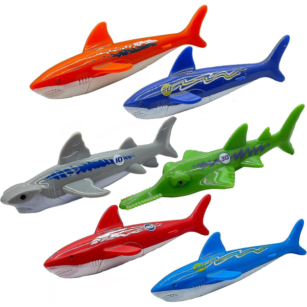 Barnebassengdykkelekesett, trene dykking og svømming, undervanns flerfarget synkende blekksprut (sett med 6)[HK] multicolor shark