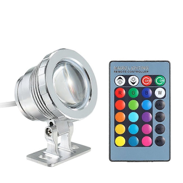 AC/DC 12V 10W RGB LED Undervannslys Senkbar Lampe med Fjernkontroll 16 Farger Endring Flash/ Strobe/ Fade/ Jevn 4 Lyseffekt [HK] Silver