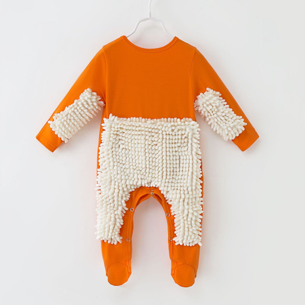 Baby Pojkar Flickor Rengöring Mopp Romper Baby Mopp Kläder Långärmad Krypande Kläder Overall Bomull Spädbarn Mopp Kostym[HK] Orange White 80cm