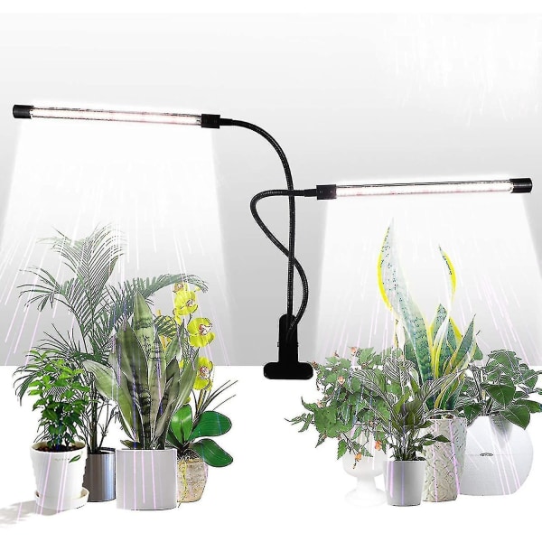 HKK  Grolys, sollys hvid 50w 84 Led dobbelthovedet klemme plantelys, 4/8/12h timer 5 dæmpbare niveauer