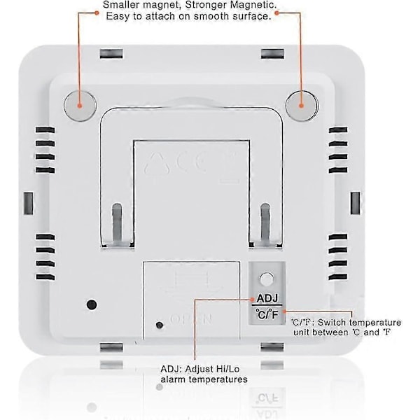 2 st Digital Frys-/Kylskåpstermometer med Magnet och Ställ Digital Frystermometer med LED-Alarmindikator Max/Min-Minne Frys [HK]