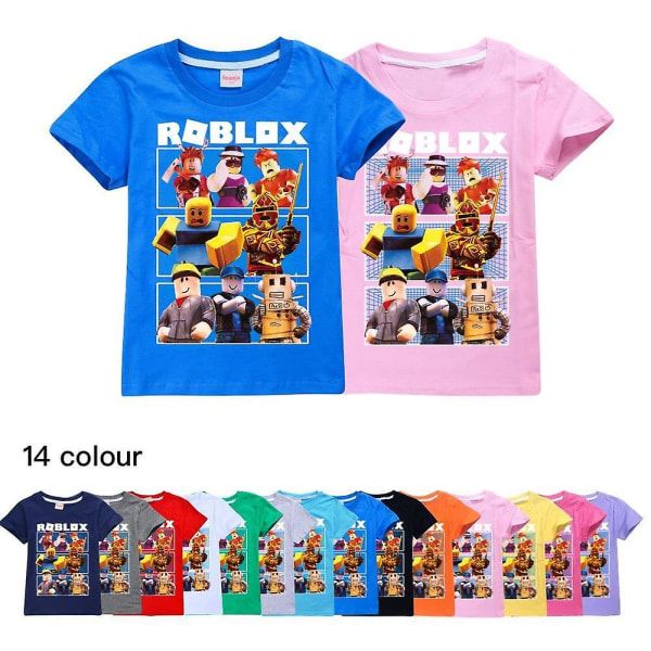 Uusi poikien ja tyttöjen kesäiset lyhythihaiset T-paidat Roblox lasten puuvilla T-paidat [HK] navy blue 5-6Years