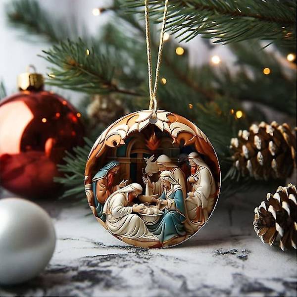 6 stk. Julekrybbe Ornamenter, Akryl Julekrybbe Ornament, Hængende Ornament Julekrybbe Vedhæng Til Jul Religiøs Gave   4