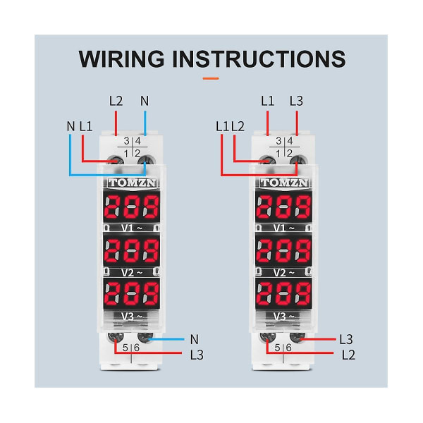 Din Rail 18mm Spenningsmåler Ac 40-500v Trefase Modulær Spenningsmåler Indikator Led Digital Display([HK])