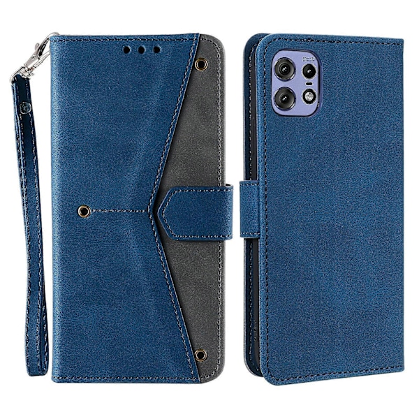 Til Motorola Edge 50 Pro 5G Etui Splejsning Syning Læder Flip Beskyttelsescover[HK] Blue