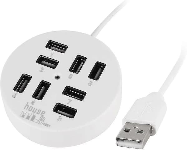 8-porters Boks Multi-data Overføring Usb 2.0 Hub Rund Multi-port Distributør Adapter (hvit)[HK]