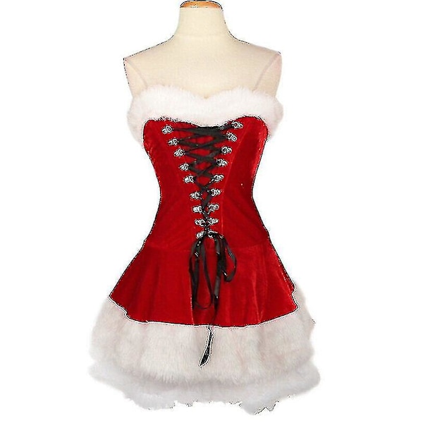 S-2XL Høj Kvalitet Kvinder Julekostumer Dragt Julefest Sexy Rød Fløjl Kjole Cosplay Julemand Kostume Outfit Plus Size [HK] M