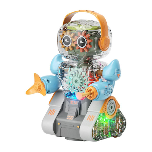 Elektrisk gennemsigtig gear robot universel gående musik lys piger og drenge robot legetøj fødselsdag gave ferie gave til drenge og piger[HK] Blue