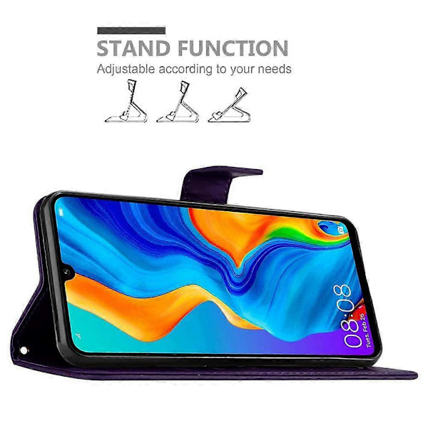 P30 LITE Skyddsfodral Skal - med blommönster och kortfack [HK] P30 LITE FLORAL DARK LILA