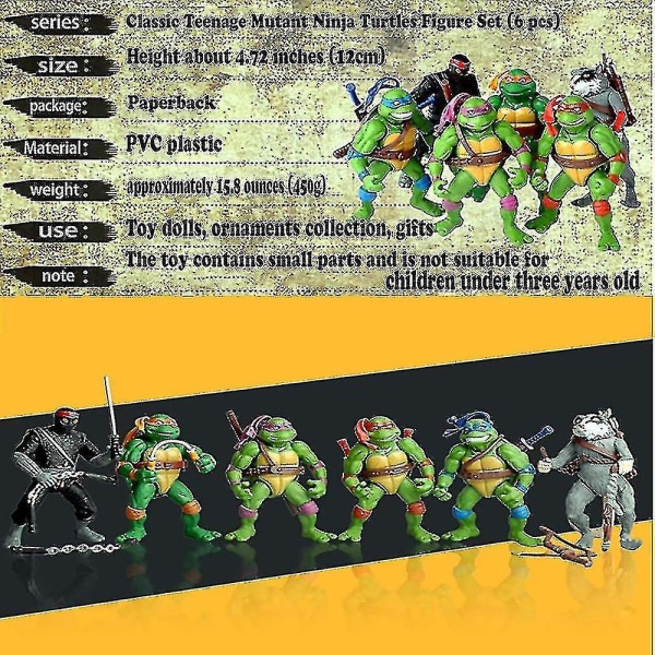 6 stk. Ninja Turtles Actionfigur Tegneserie Tartaruga Ninja Legetøj Til Børn Anime Figur Dukke Fødselsdagsgaver T[HK]