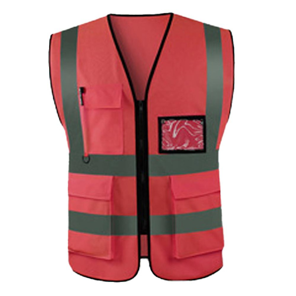 Hög synlighet Reflekterande Säkerhetsväst, Hög Synlighet Ljus Neon Färg Med 4 Reflekterande Remsor Fickor [HK] red