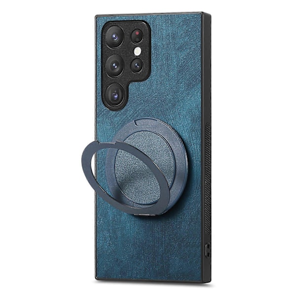 För Samsung Galaxy S24 Ultra Mobilskal med Roterande Stöd Stresslindring Retro Läder Baksida [HK] Blue Multicolor