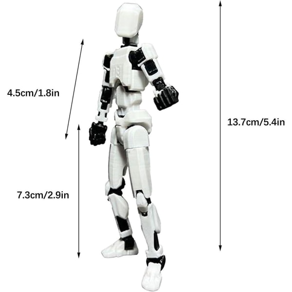 T13 Actionfigur, Titan 13 Actionfigur med 4 typer av vapen och 3 typer av händer, T13 3D-utskriven multiledsad Actionfigur[HK] White-Black
