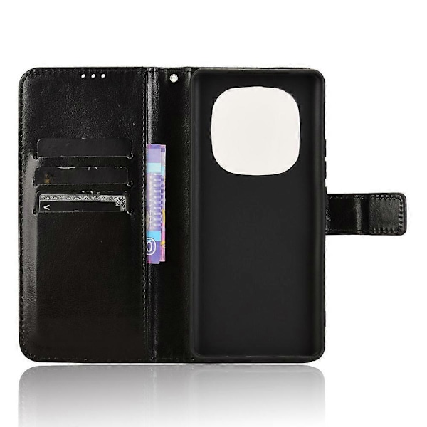 Xiaomi Redmi Note 14 Pro+ 5G / Note 14 Pro 5G Kotelo Crazy Horse -kuvio PU-nahkainen puhelinlompakkokotelo [HK] Black
