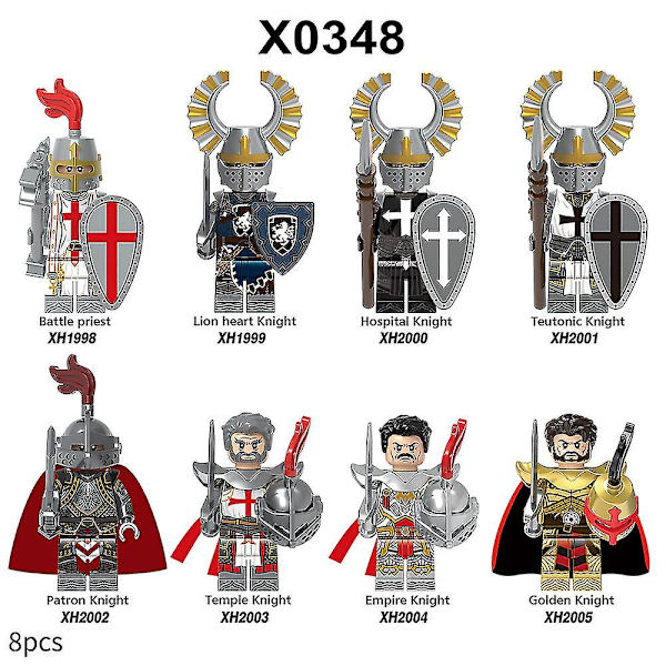 8 st/set Medeltida riddare Actionfigurer Byggstenar Stridspräst Patronriddare Montering Minifigurer Samlarobjekt Leksaker Barn Fans Födelsedagspresent[HK]