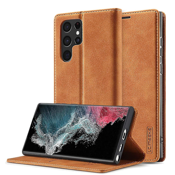 LC.IMEEKE Magnetiskt Läderfodral För Samsung Galaxy S22 Ultra[HK] Brown