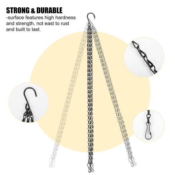 6 Pakk Hengende Kjede, Heavy Duty 50cm Hengende Erstatningskjede - 3-Punkts Hageplante Henger For Ut[HkkK] black