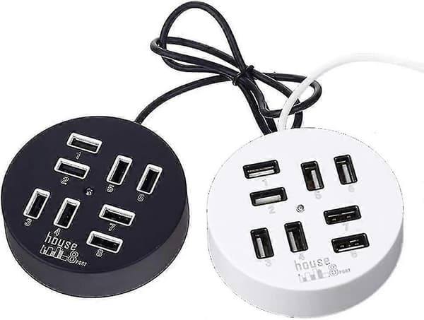 8-porters Boks Multi-data Overføring Usb 2.0 Hub Rund Multi-port Distributør Adapter (hvit)[HK]