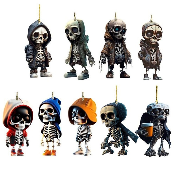 HK 1 stk. Seje Skeletfigurer, Gotisk Hjemmeindretning, Sejt Kranieornament, Bilpynt Skull I