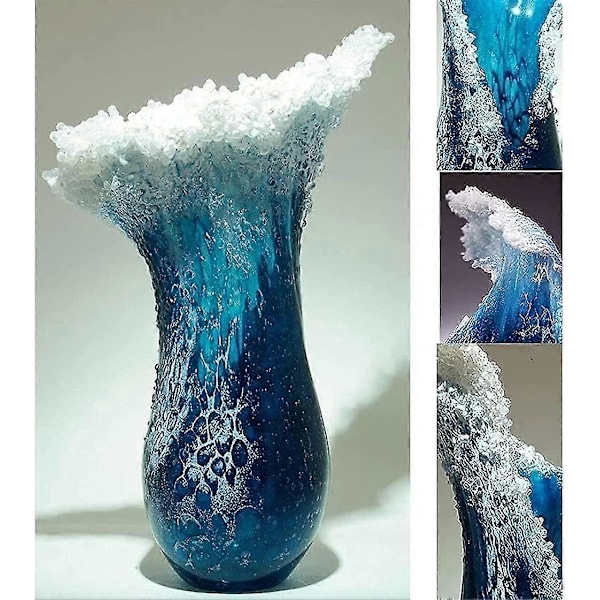Ocean vase harpiks bølge skulptur korrugeret vase blå bølge vase moderne ocean blå vase udsøgt harpiks bordplade blomsterpotte hjem kaffebar hjem[HK]