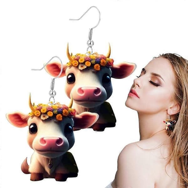 Øreringe Søde Ko Dyre Dråbeøreringe Gårdsdyr Dingle Krogøreringe Ko Smykker Dyreøreringe Ko Gårdsdyr Dingle Krog [HK] earrings 1