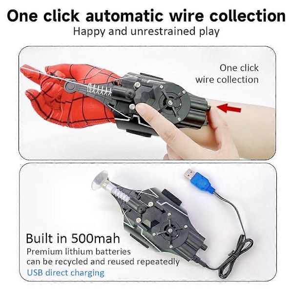 Spiderman Web Shooter Launcher Snorelegetøj Elektrisk Spol Ind Spider Web Shooters Børn Spider Silke Handsker Rollespil Legetøj Sort[HK]